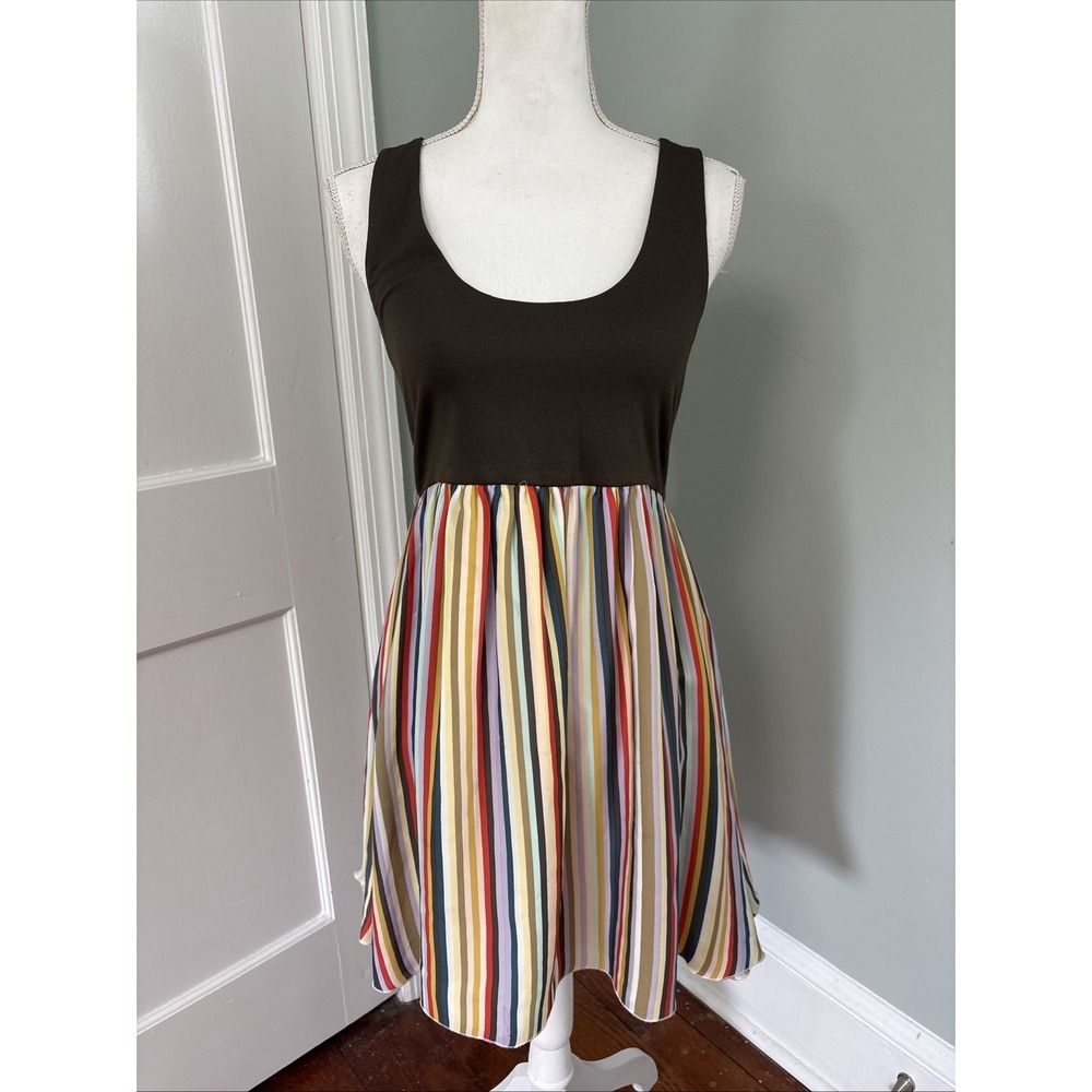 Alice + Olivia Sahara Multi-color‎ Striped Mini Dress Olive Green Small